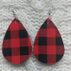 2/$20 red checkered faux leather earrings